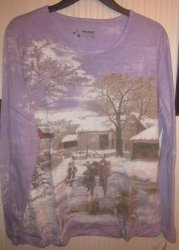 (image for) Womens Large Long Sleeve Winter Scene Shirt Top Kids Ice Skating