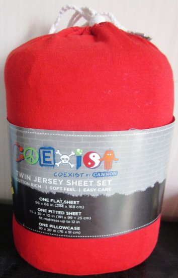 (image for) Twin XL Jersey Sheet Set Red Coexist by Cannon - Click Image to Close