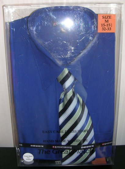 (image for) Knightsbridge Mens Dress Shirt and Tie Set Dark Blue - Click Image to Close