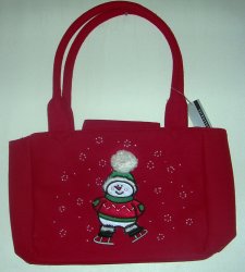(image for) Pocketbook Handbag Purse Snowman On Skates Red
