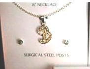 (image for) Necklace and Earring Set Crystal Initial Monogram B