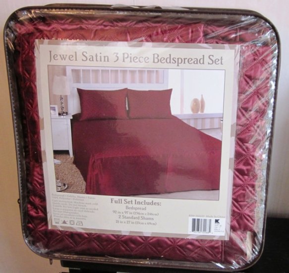 (image for) Jewel Satin 3 Piece Bedspread Set Burgundy Wine Full - Click Image to Close