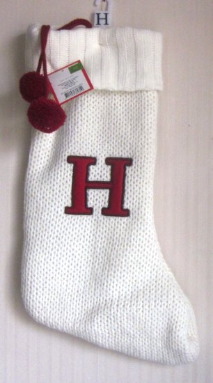 (image for) Christmas Stocking Monogram Letter H White Knit - Click Image to Close
