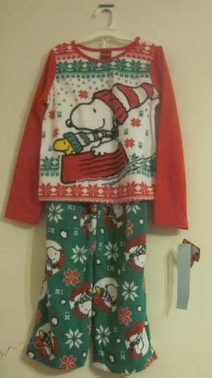 (image for) Peanuts Snoopy 2 piece Christmas Pajamas Pjs - Click Image to Close
