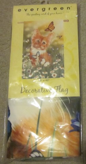 (image for) Evergreen Decorative Flag Field Cat Butterflies Wishful Kitten - Click Image to Close