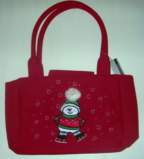 (image for) Pocketbook Handbag Purse Snowman On Skates Red - Click Image to Close
